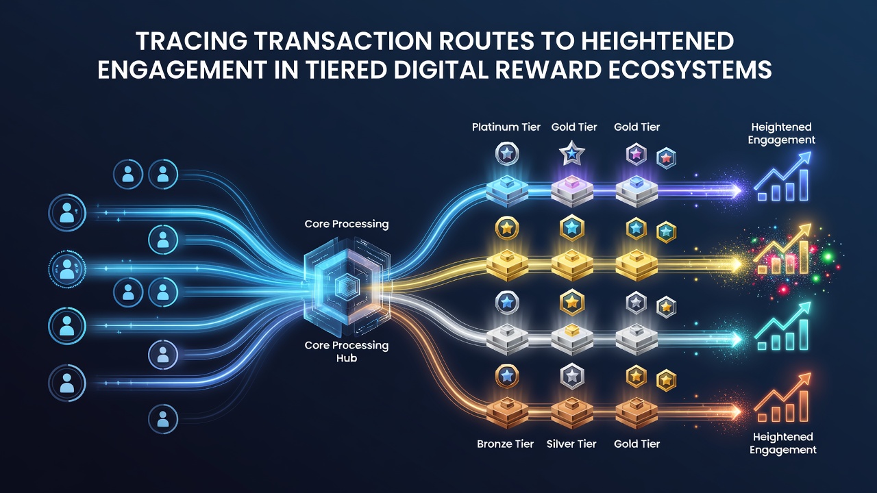 Detaillierte Darstellung von Engagement-Kurven und Transaktionsrouten in tiered Reward-Systemen